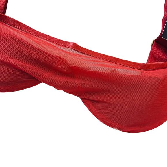 House of Desire Premium Devon Mesh Bra & Panty Set Red Crisscross Medium NEW - Picture 9 of 15